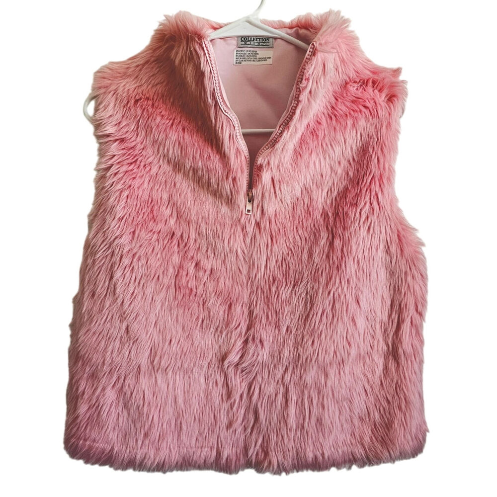 Collection XIIX BARBIE Pink Fluffy Shag Zip Up Acrylic Vest Size Small